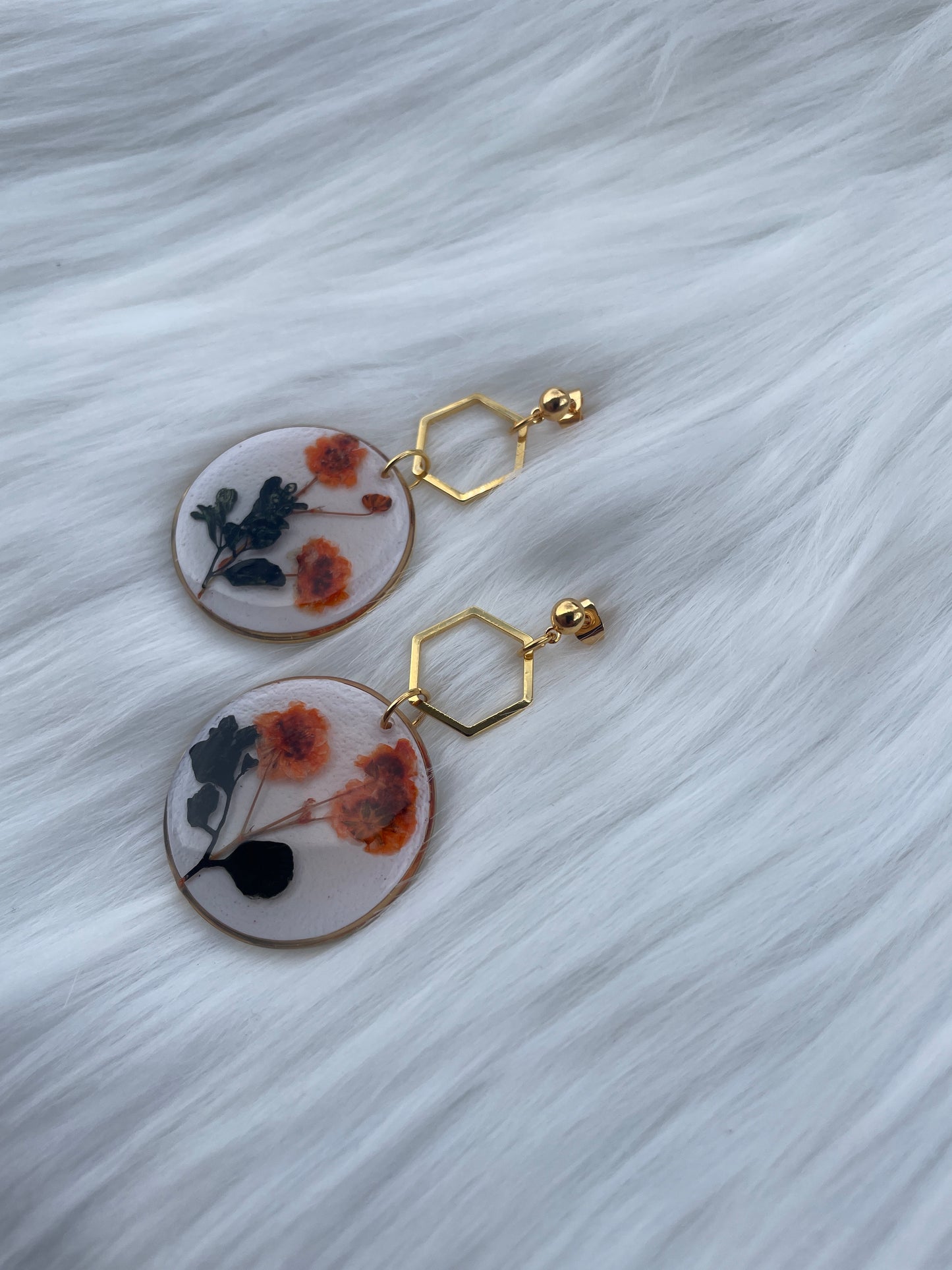 Orange dried flower round dangles