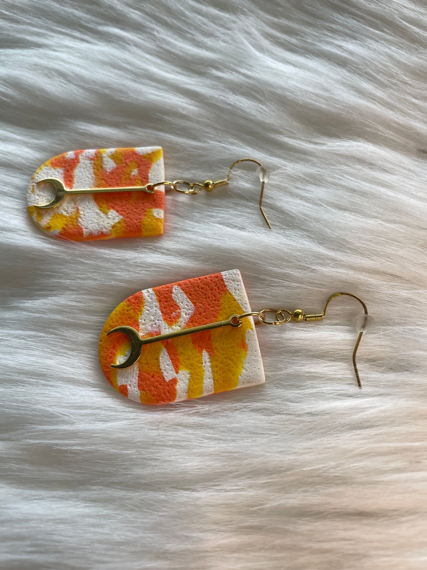 White, Yellow, & Orange Textured Dangles with Moon