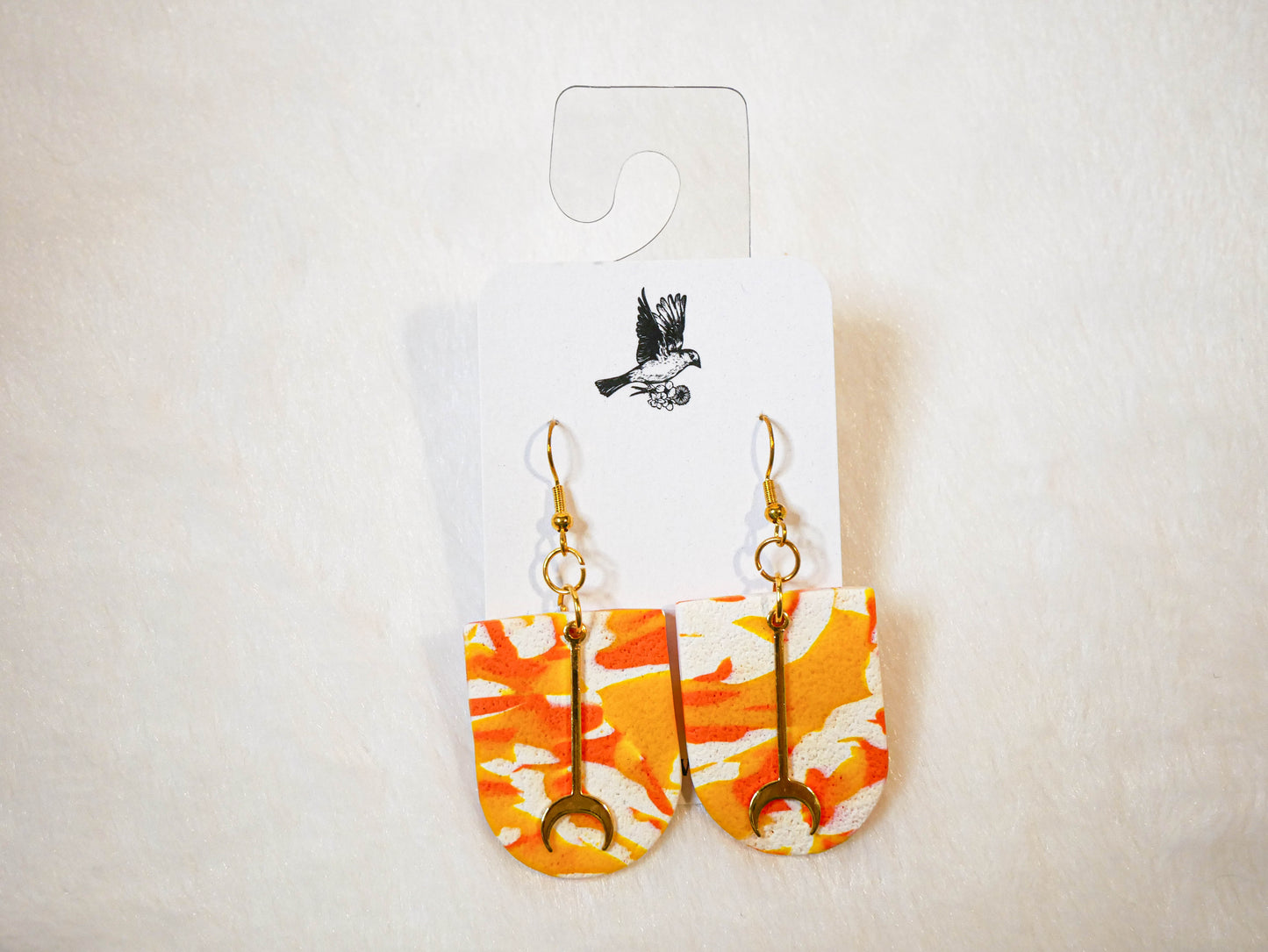 White, Yellow, & Orange Textured Dangles with Moon