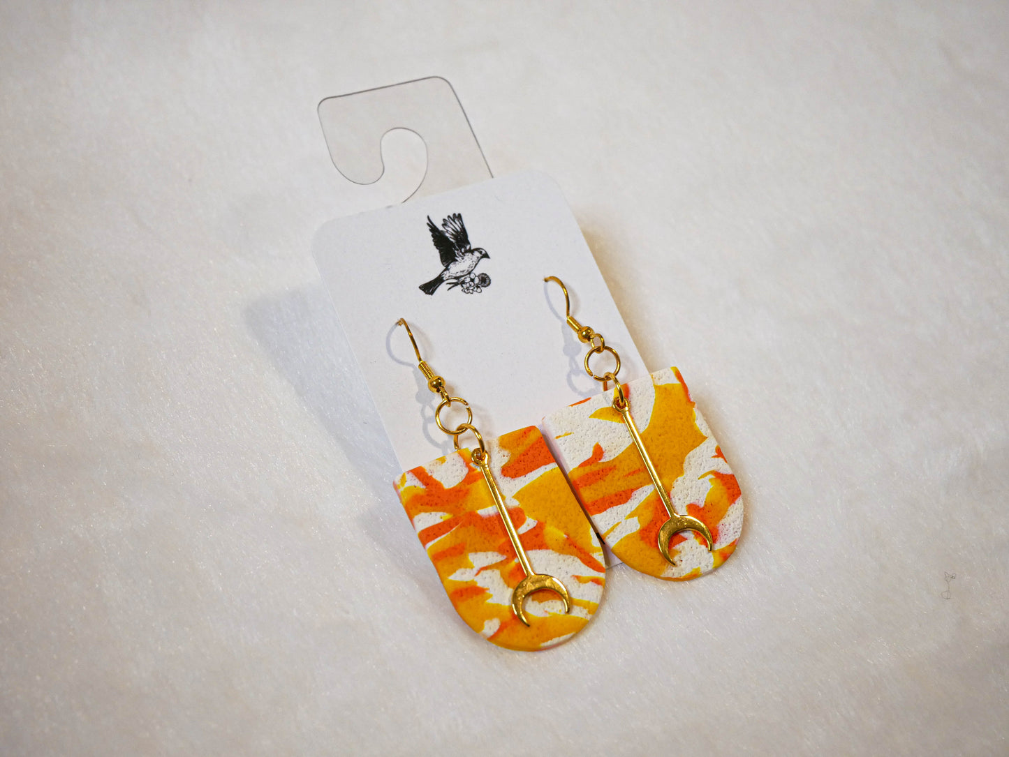 White, Yellow, & Orange Textured Dangles with Moon