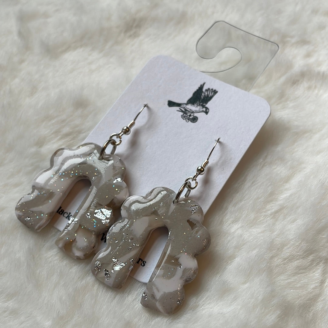 White, Silver, Translucent, and Gray Charleston Pluff Mud Arch Dangles