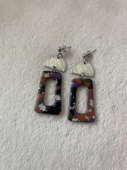 Black, orange, and purple rectangle dangle earrings | Halloween earrings