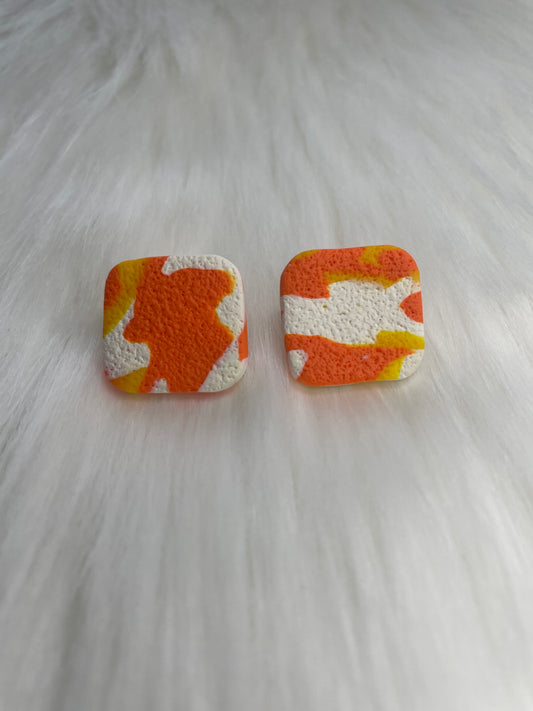 White, Yellow, & Orange Textured Square Stud earrings | Halloween earrings