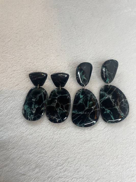 Black, white, and blue marble dangles