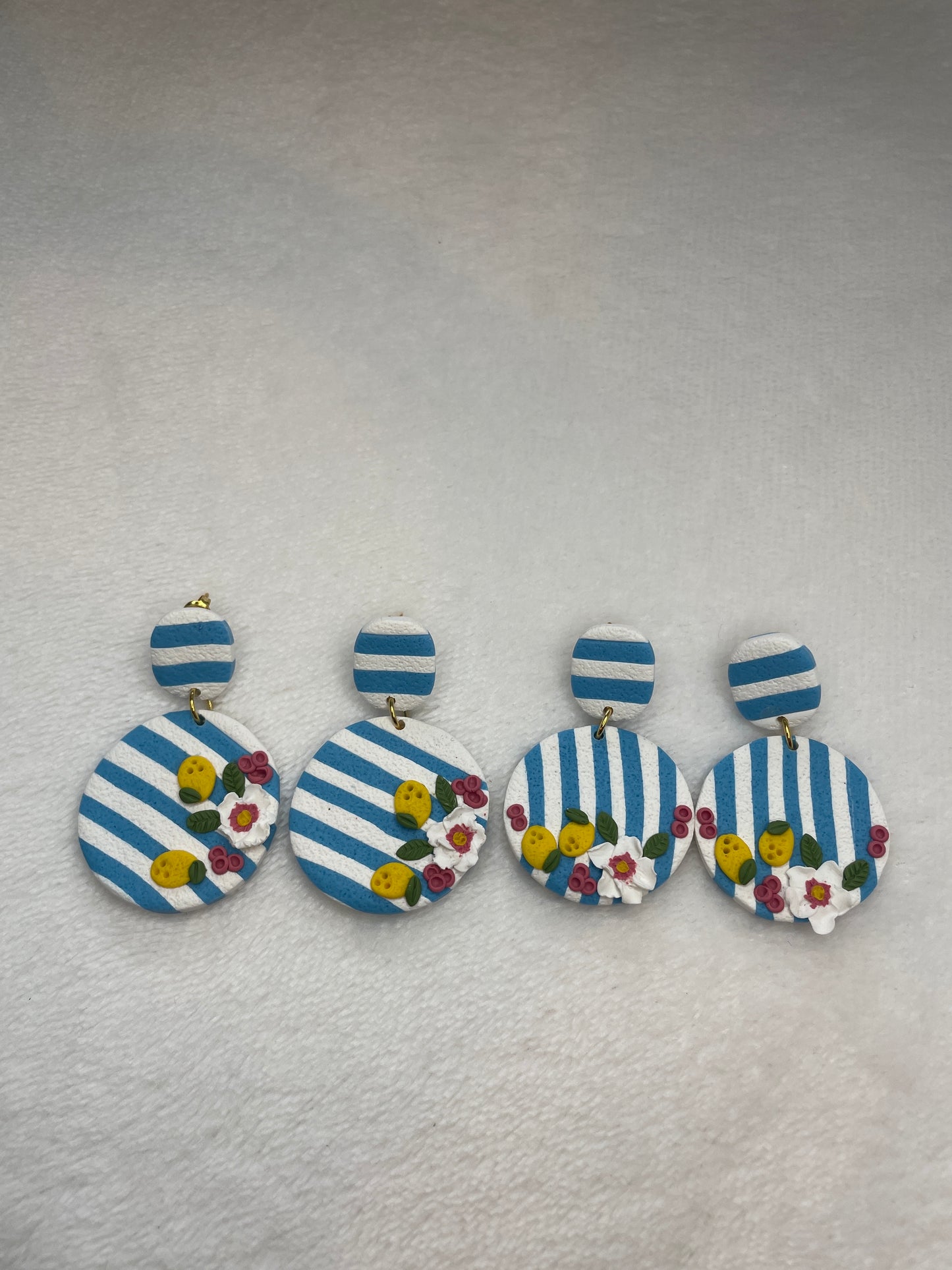 Blue and white striped floral resort dangles