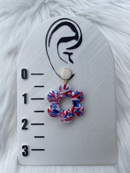 Red, white, and blue daisy dangles