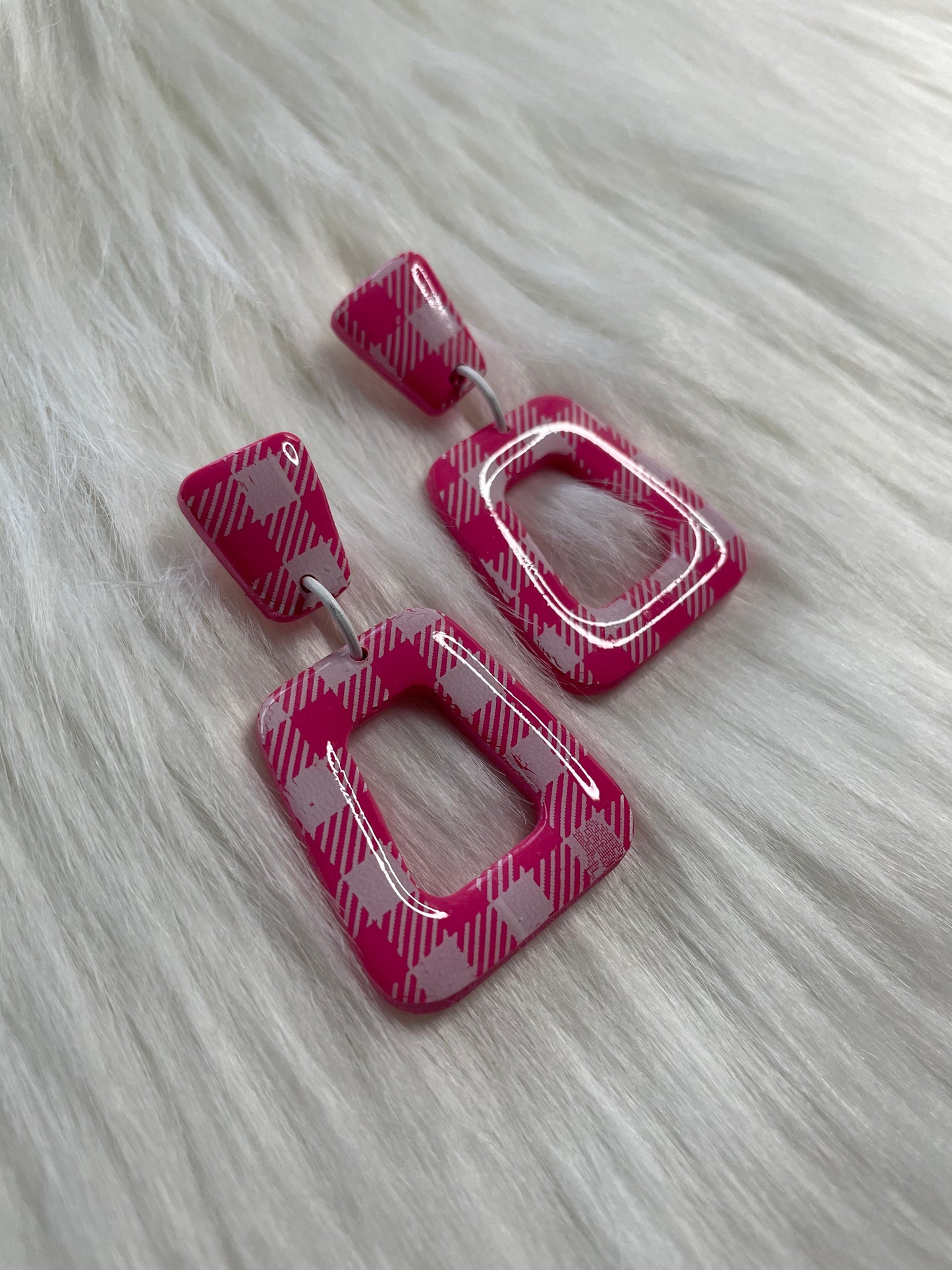 Pink and white Barbie gingham dangle