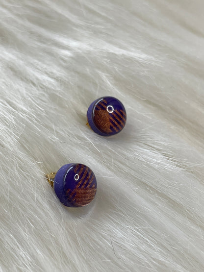 Purple and Orange Gingham Mini Round Studs