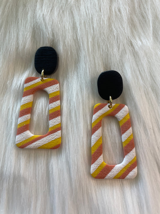 Orange, white, and yellow striped rectangle dangle earrings | Halloween earrings