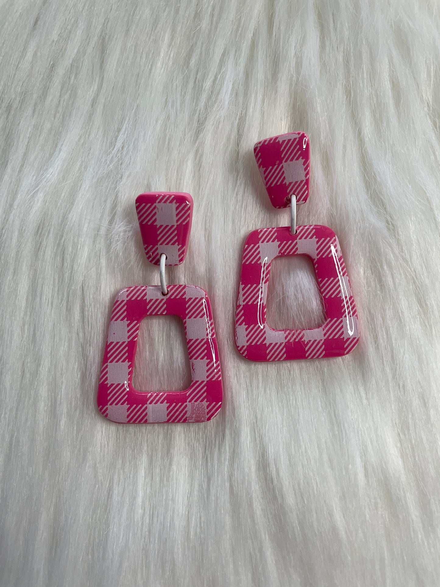 Pink and white Barbie gingham dangle