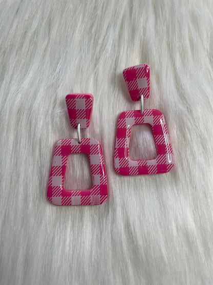 Pink and white Barbie gingham dangle