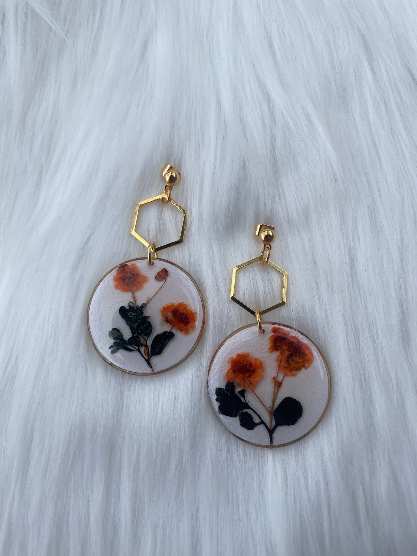 Orange dried flower round dangles