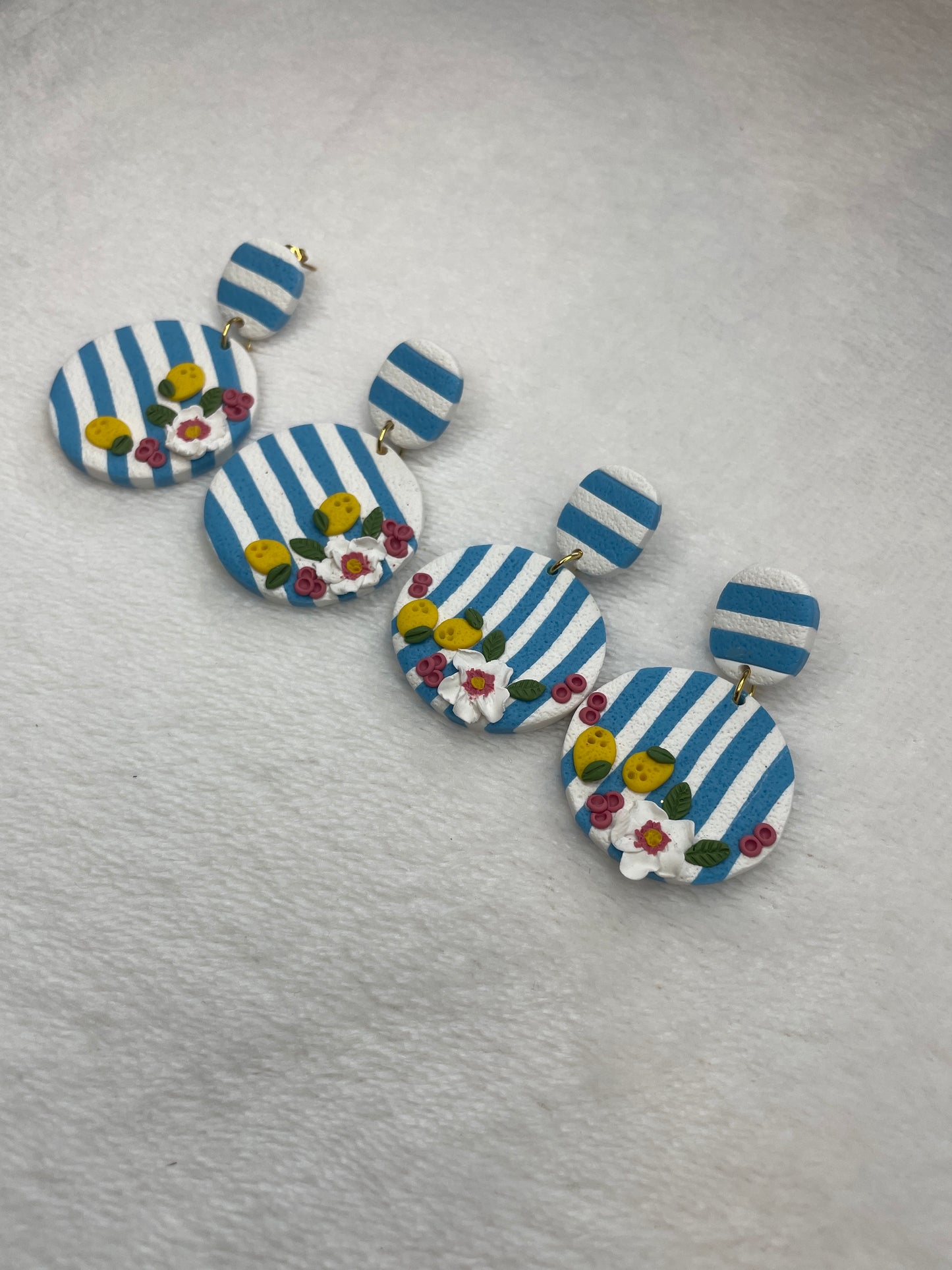 Blue and white striped floral resort dangles