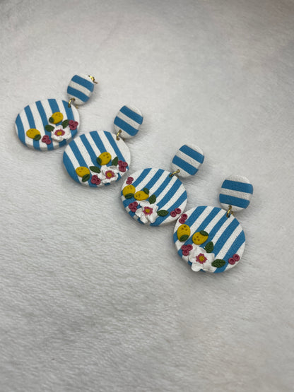 Blue and white striped floral resort dangles