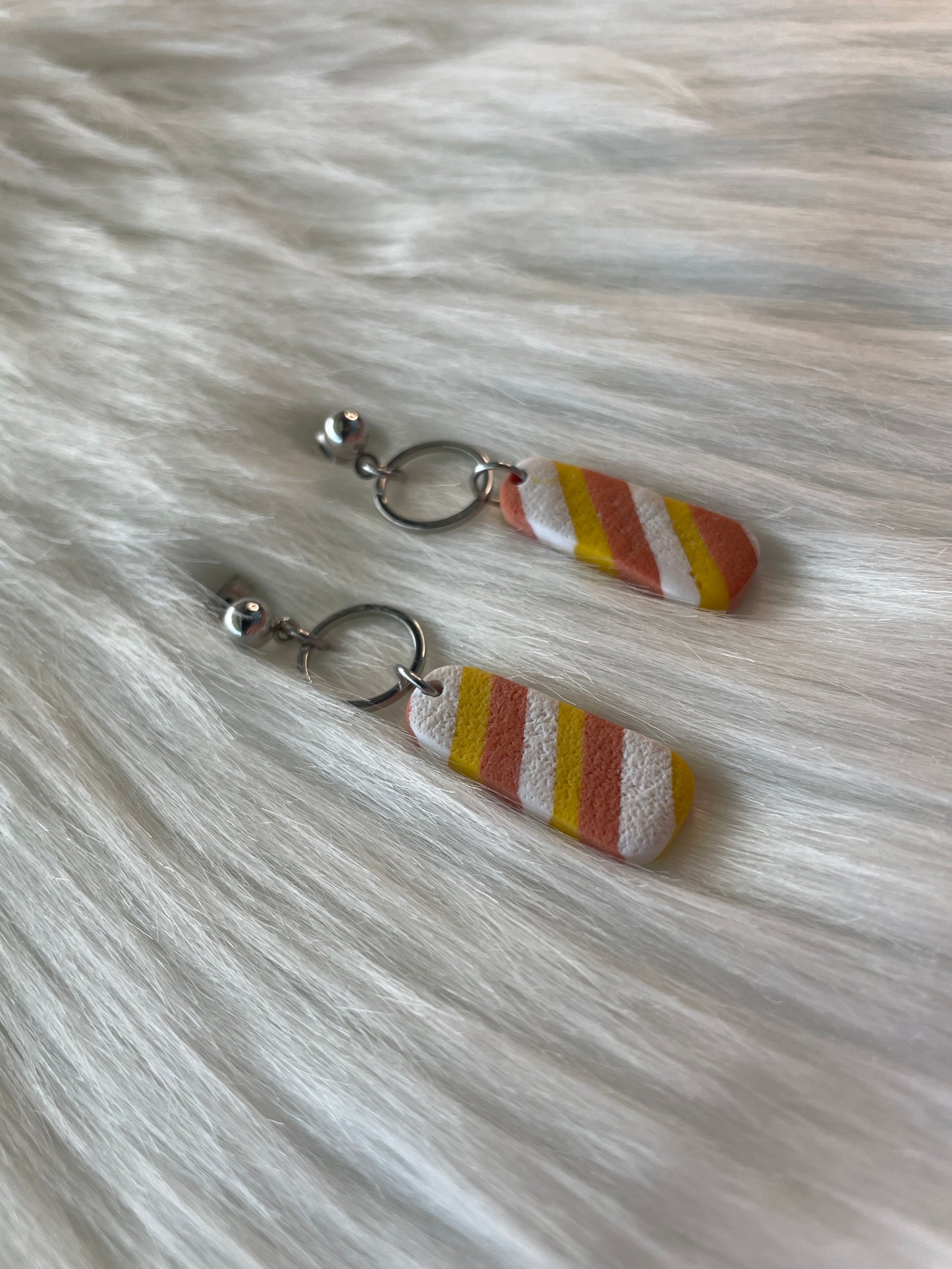 Orange, white, & yellow striped dangle earrings | Halloween earrings