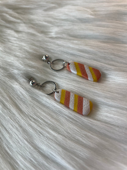 Orange, white, & yellow striped dangle earrings | Halloween earrings