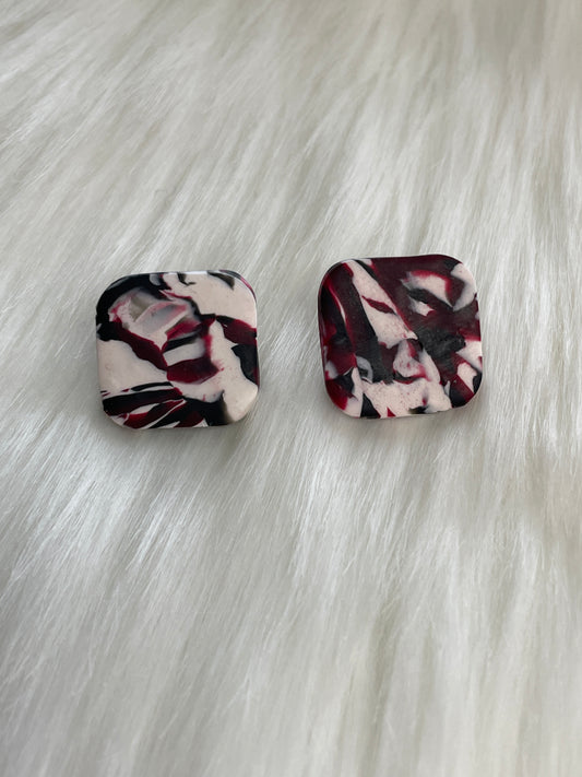 Garnet & Black Swirled Square Studs