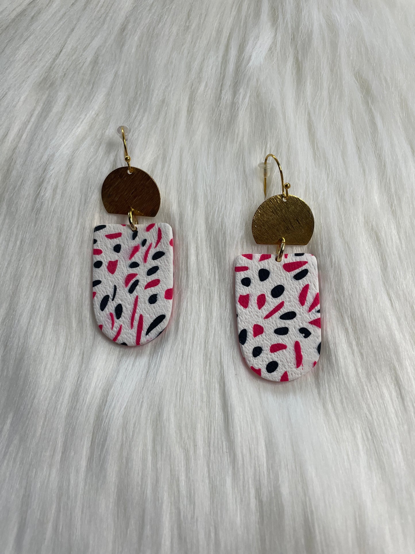 Pink and black spotted large Barbie dangles