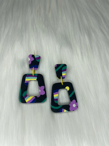 Retro Miami nights floral rectangle dangles