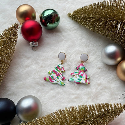 Tie dye Christmas Tree Dangles