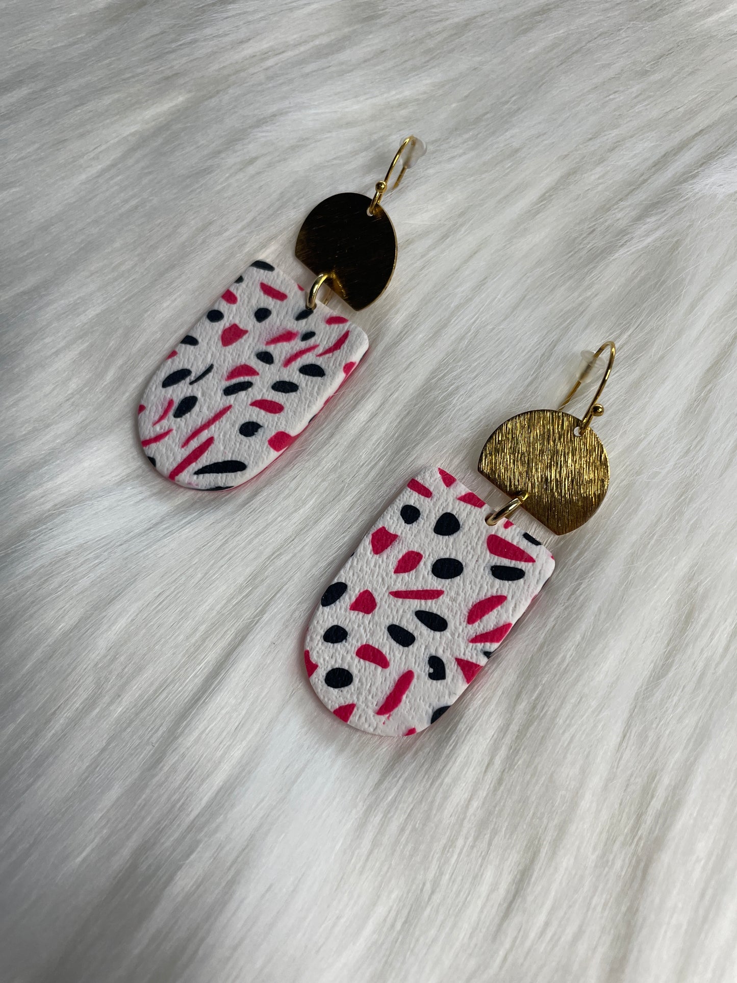 Pink and black spotted large Barbie dangles