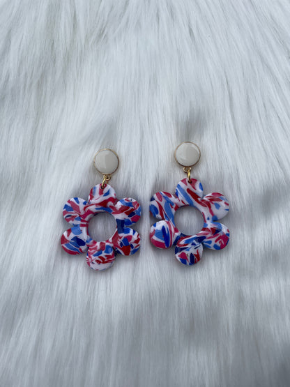 Red, white, and blue daisy dangles