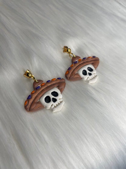 Skull with sombrero dangle earrings | Halloween earrings