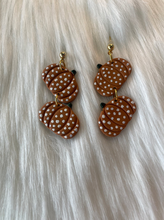 Polka dot pumpkin dangle earrings | Halloween earrings