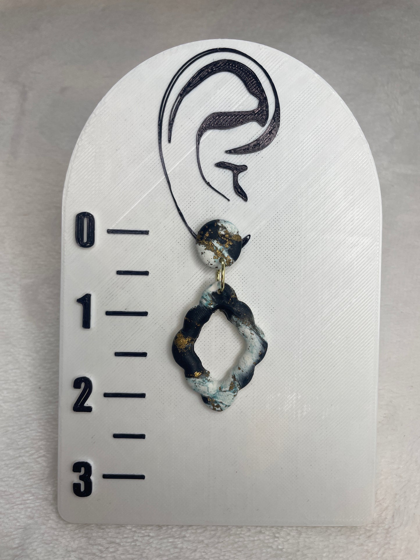 Black, White, Blue, & Gold Scalloped Diamond Marble Dangles