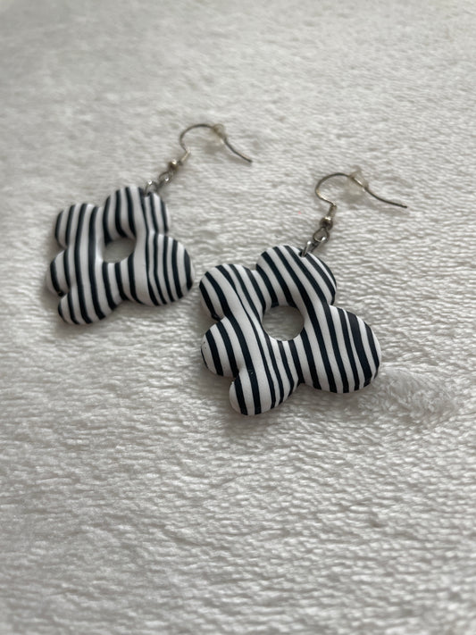 Black & white striped floral dangle earrings | Halloween Earrings