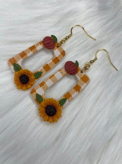 Pumpkin and sunflower gingham dangles