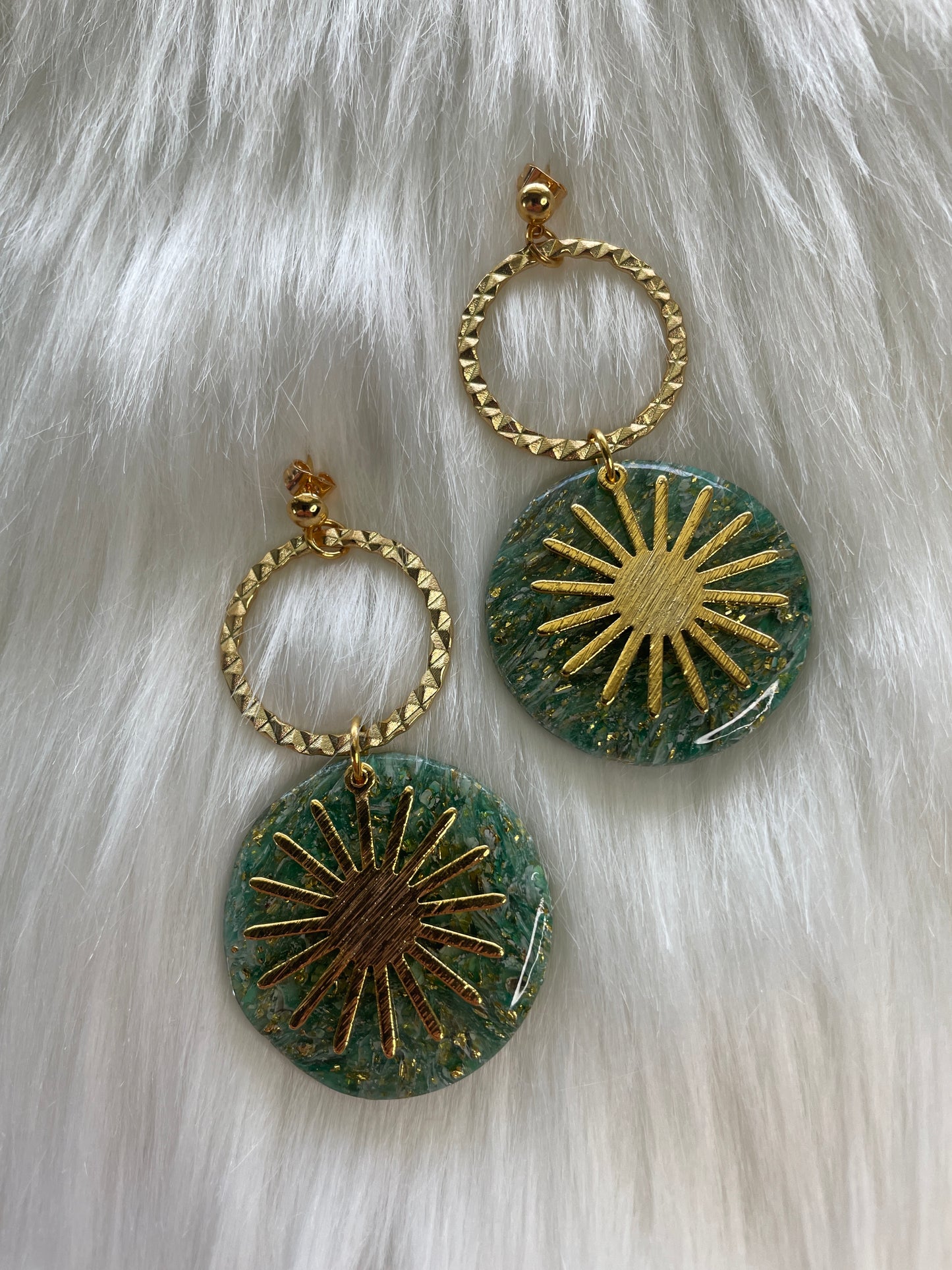 Green round stained glass dangles