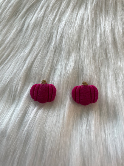 Magenta pumpkin stud earrings | Halloween earrings