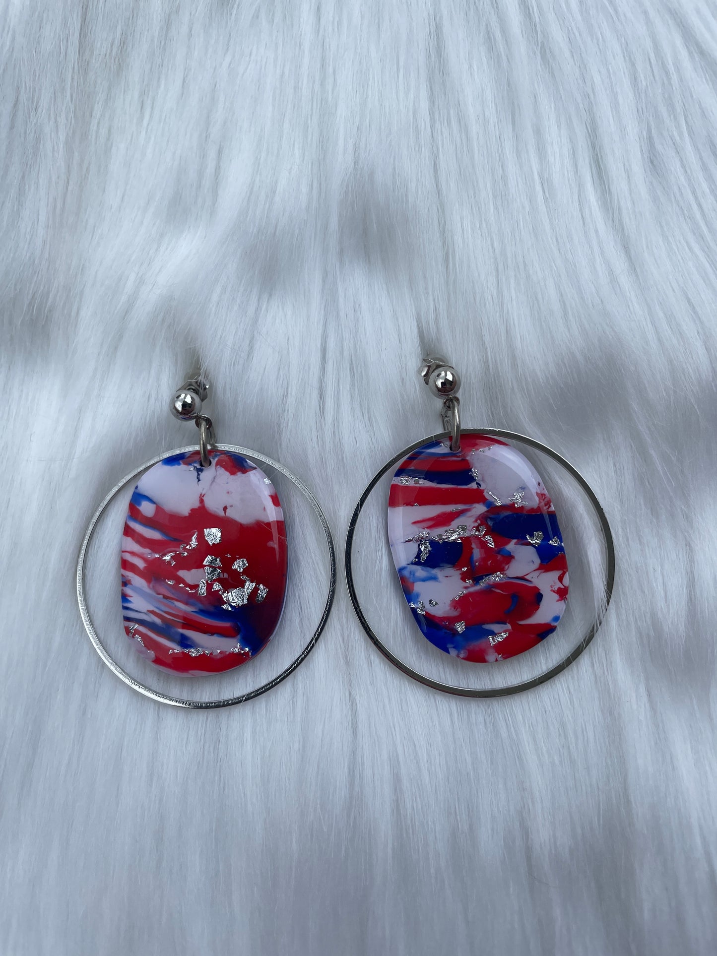 Red, white, and blue oval dangles