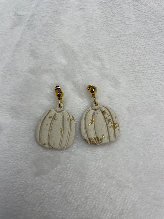 Cream & goldleaf pumpkin earrings | Halloween Earrings