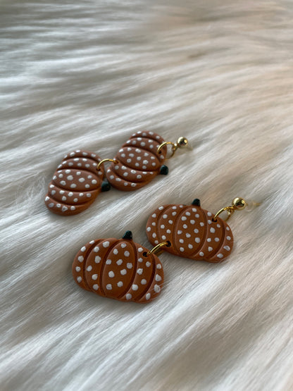 Polka dot pumpkin dangle earrings | Halloween earrings