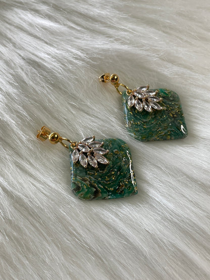 Green diamond stained glass dangles