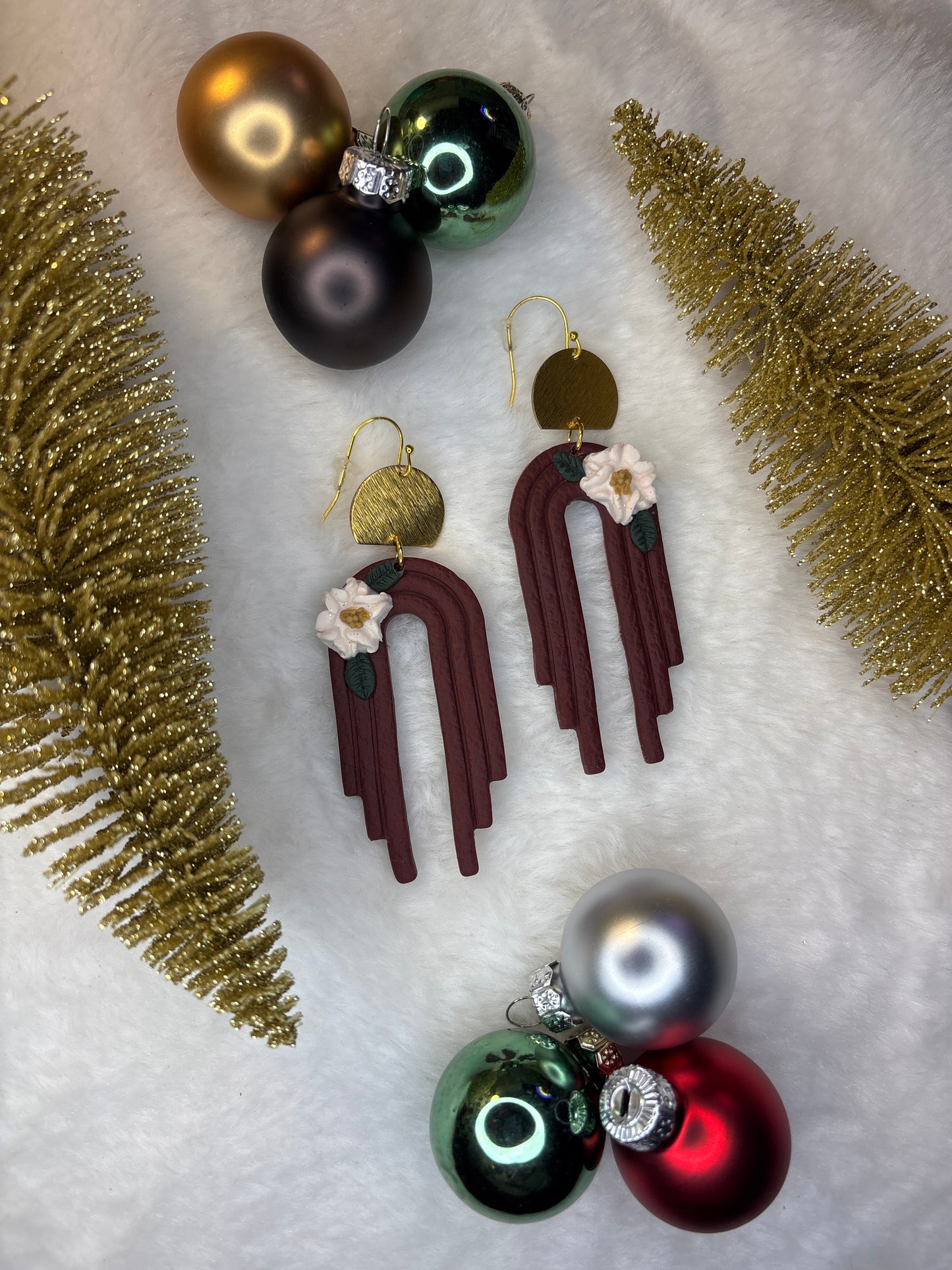 Burgundy floral holiday dangles