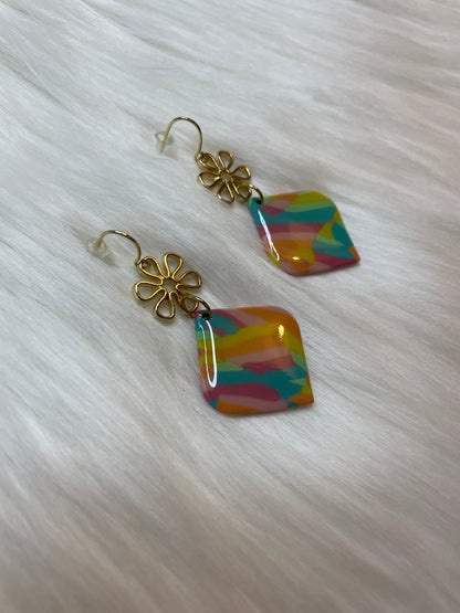 Multi-colored floral dangles Dangles