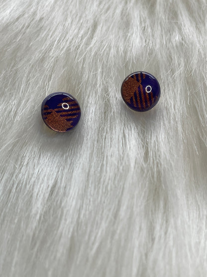 Purple and Orange Gingham Mini Round Studs