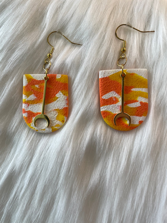 White, Yellow, & Orange Textured Dangles with Moon