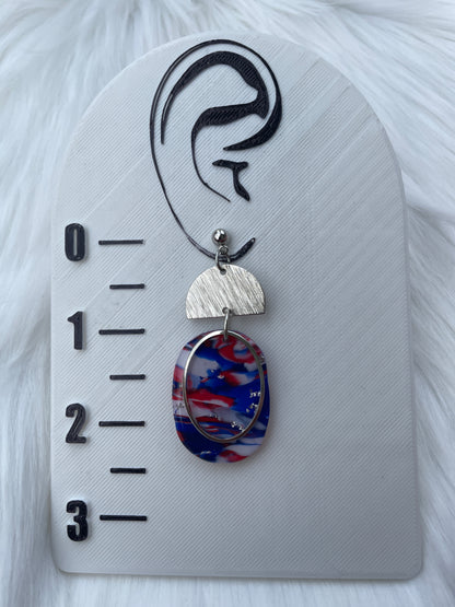 Red, white, and blue oval dangles