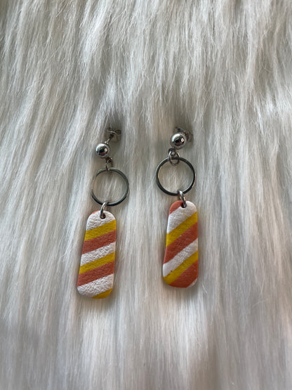 Orange, white, & yellow striped dangle earrings | Halloween earrings