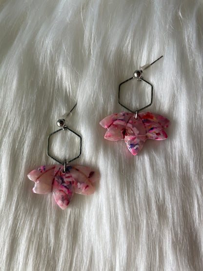 Multi colored pink lotus dangles