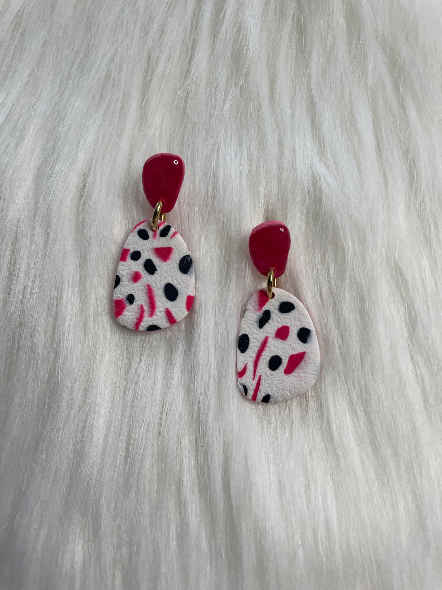 Pink and black spotted small Barbie dangles