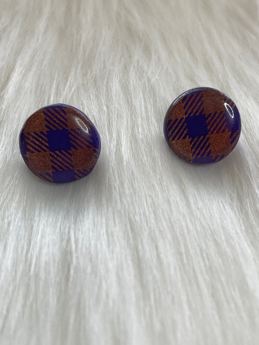 Purple and Orange Gingham Round Studs