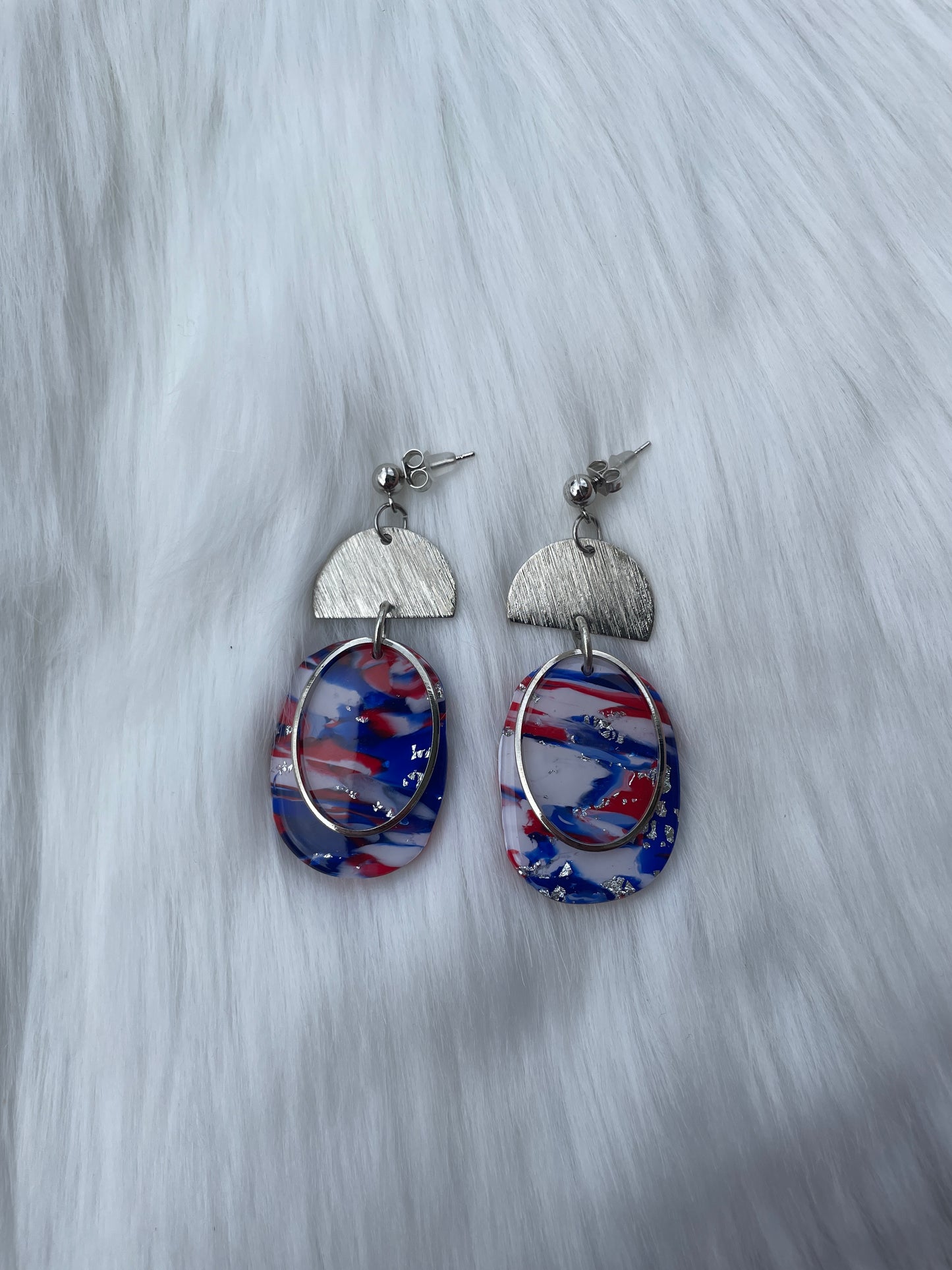 Red, white, and blue oval dangles