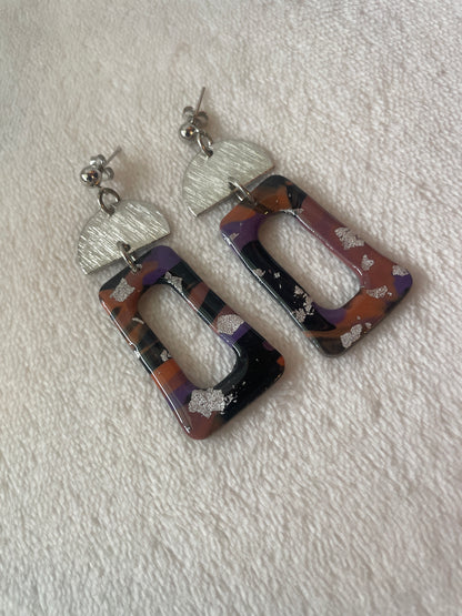 Black, orange, and purple rectangle dangle earrings | Halloween earrings