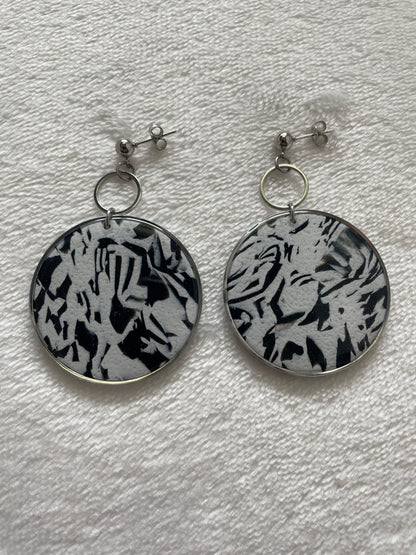 Black and white marble round oversized dangles