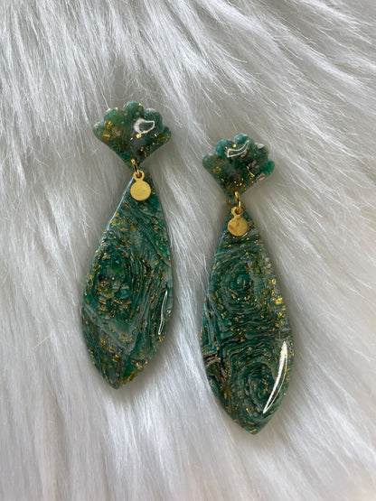 Green teardrop stained glass dangles